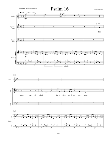 Free Sheet Music Psalm 16 For Satb Choir With Piano And Violin