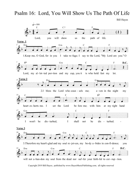 Psalm 16 Lord You Will Show Us The Path Of Life Sheet Music