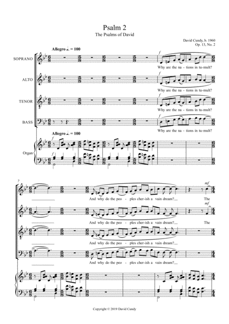 Free Sheet Music Psalm 2 From The Psalms Of David For Satb Organ