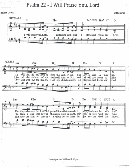 Free Sheet Music Psalm 22 I Will Praise You Lord Song Version