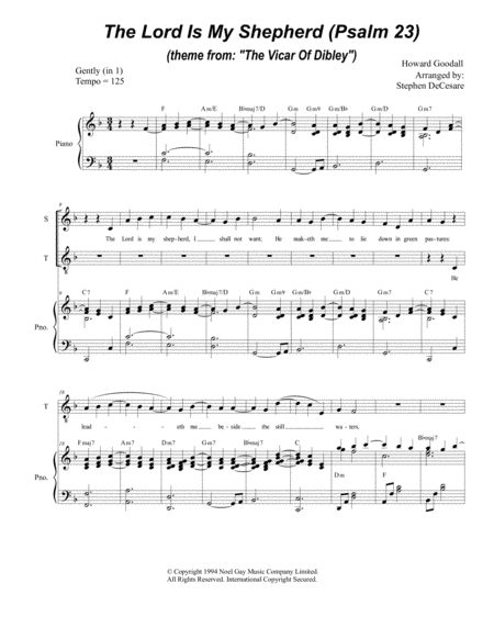 Free Sheet Music Psalm 23 Theme From The Vicar Of Dibley Duet For Soprano Tenor Solo