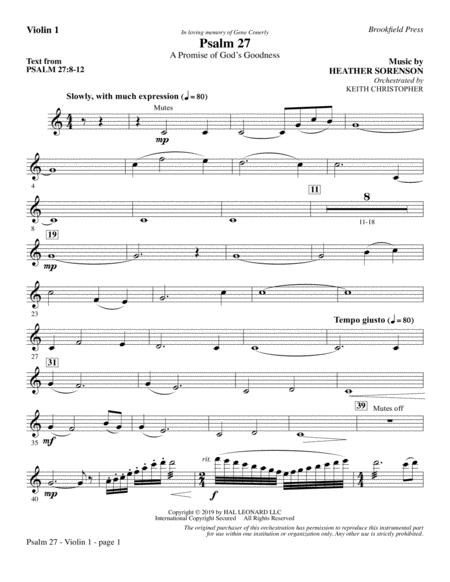 Psalm 27 Violin 1 Sheet Music