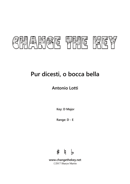 Pur Dicesti O Bocca Bella D Major Sheet Music