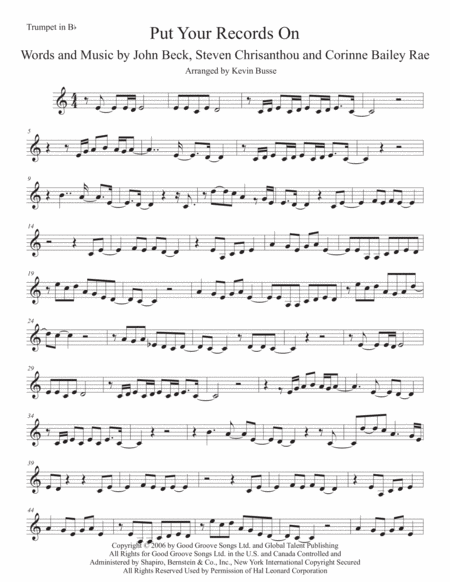 Free Sheet Music Put Your Records On Easy Key Of C Trumpet