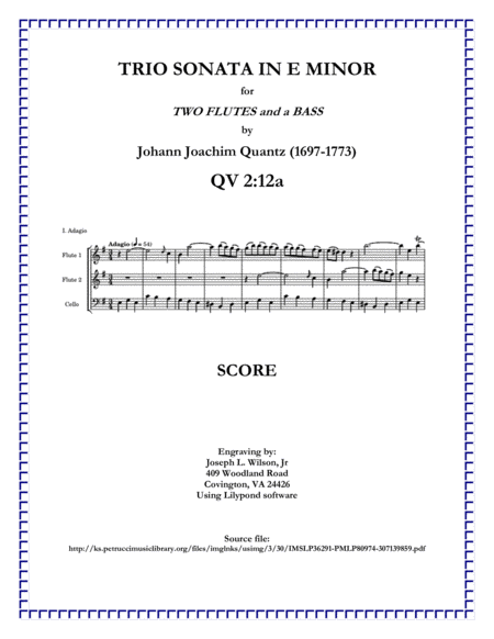 Quantz Trio Sonata In E Minor Qv 2 Anh 12a Sheet Music