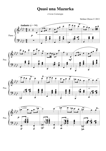 Quasi Una Mazurka Version For Piano Solo Sheet Music