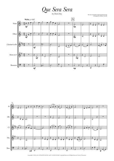 Que Sera Sera For Wind Quintet Sheet Music