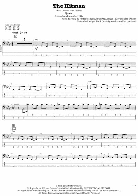 Queen John Deacon The Hitman Complete And Accurate Bass Transcription Whit Tab Sheet Music