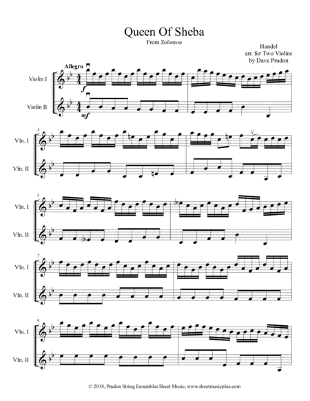 Queen Of Sheba For Two Violins Sheet Music