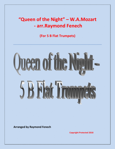 Queen Of The Night From The Magic Flute 5 B Flat Trumpets Quintet Sheet Music