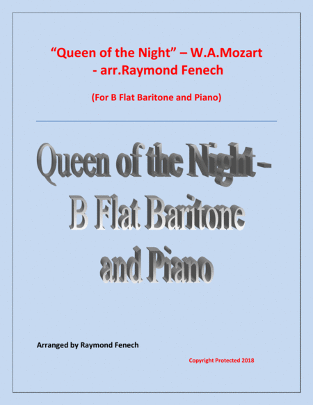 Queen Of The Night From The Magic Flute B Flat Baritone And Piano Sheet Music