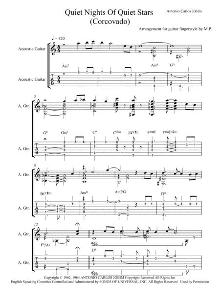 Quiet Nights Of Quiet Stars Corcovado Fingerstyle Guitar Solo Sheet Music