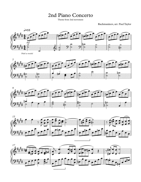 Rachmaninoff Concerto 2 Theme From Second Movement Sheet Music