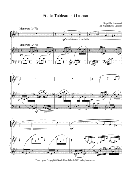 Rachmaninoff Etude Tableau In G Minor Op 33 No 7 Arr For Piano And Violin Sheet Music