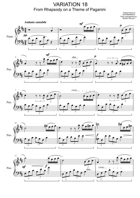 Free Sheet Music Rachmaninov Variation 18 From Rhapsody On A Theme Of Paganini