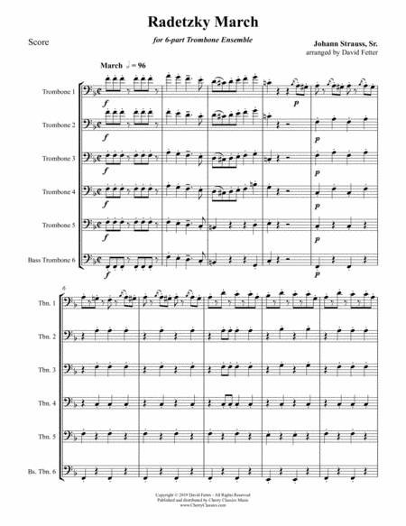 Radetsky March For 6 Part Trombone Ensemble Sheet Music