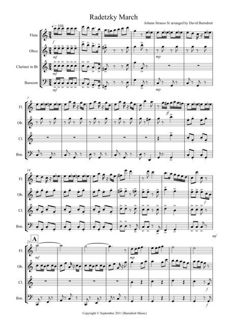 Free Sheet Music Radetzky March For Wind Quartet