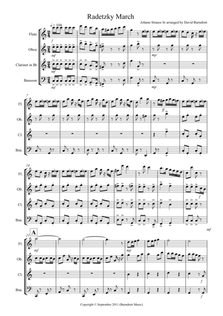 Radetzky March For Wind Quartet Sheet Music