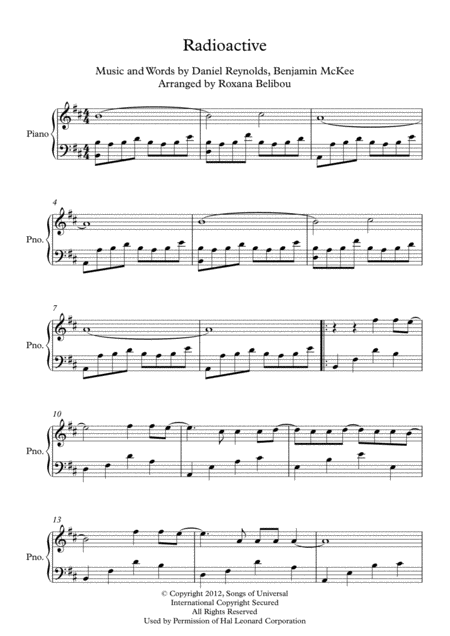 Radioactive By Imagine Dragons Piano Sheet Music