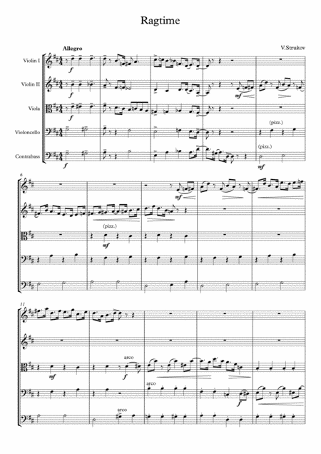 Ragtime For String Quintet Sheet Music