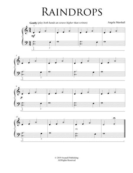 Raindrops Very Easy Piano Solo Sheet Music