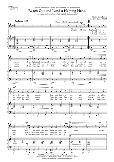 Reach Out And Lend A Helping Hand Piano And Vocal Score Sheet Music