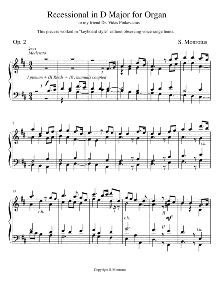 Recessional In D Major For Organ Op 2 Sheet Music