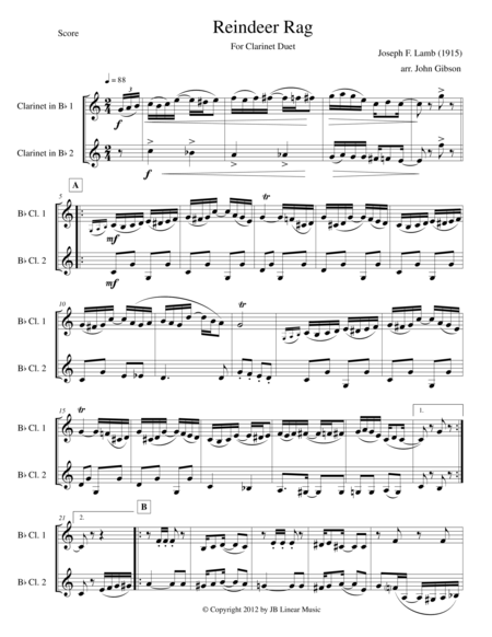 Free Sheet Music Reindeer Rag For Clarinet Duet