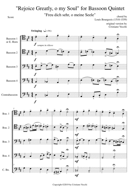 Rejoice Greatly O My Soul For Bassoon Quintet Sheet Music