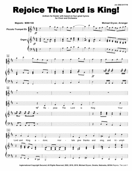 Rejoice The Lord Is King Easter With Choir Orchestra And Trumpet Sheet Music