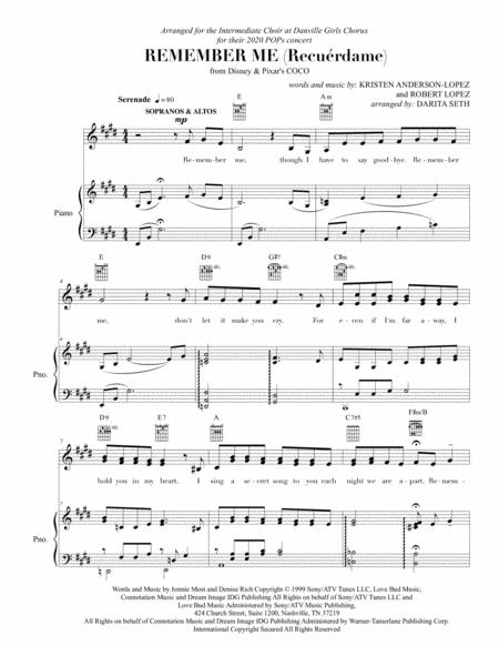 Free Sheet Music Remember Me Recuerdame