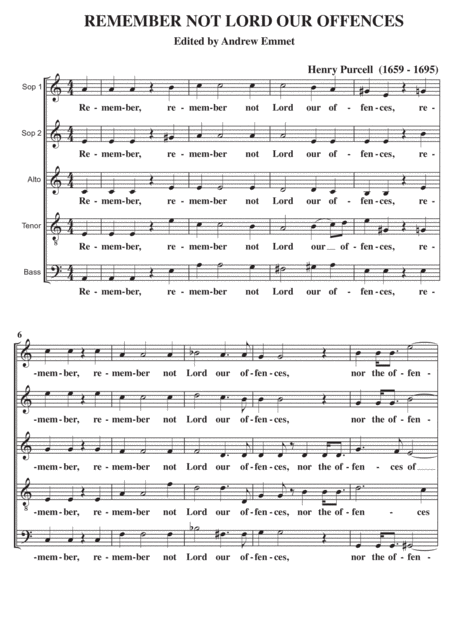 Remember Not Lord Our Offences A Cappella Sheet Music