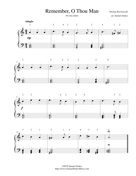 Remember O Thou Man For Easy Piano Sheet Music