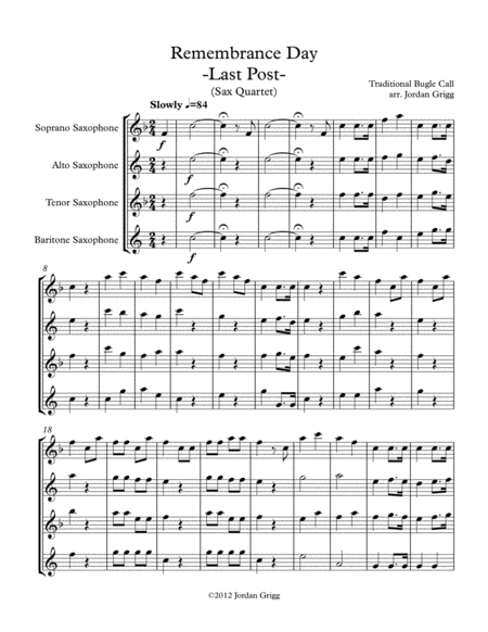 Remembrance Day Last Post Sax Quartet Sheet Music