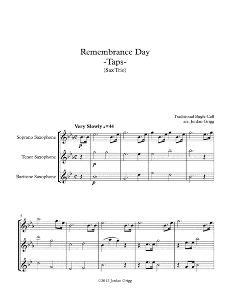 Free Sheet Music Remembrance Day Taps Sax Trio