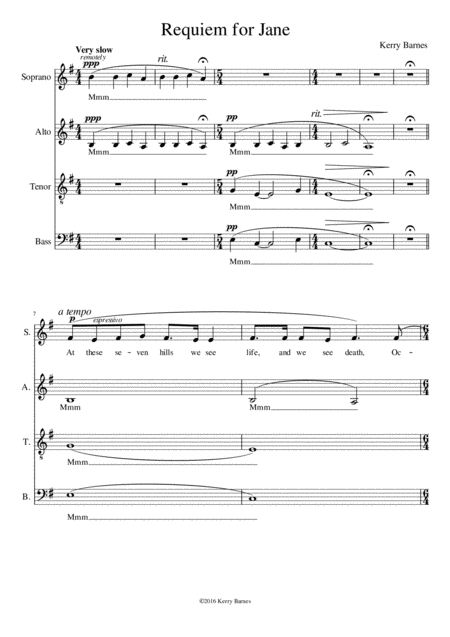 Requiem For Jane Choral Work For Chamber Choir For Satb Sheet Music