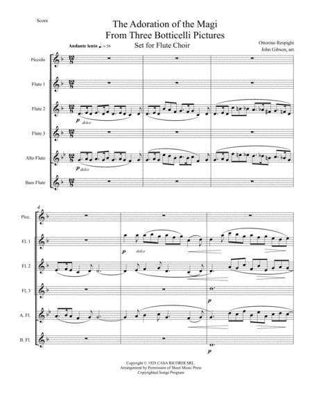 Free Sheet Music Respighi Adoration Of The Magi Set For Flute Choir