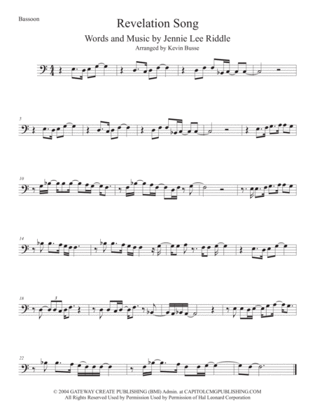 Free Sheet Music Revelation Song Easy Key Of C Bassoon