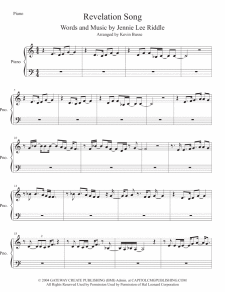 Free Sheet Music Revelation Song Easy Key Of C Piano