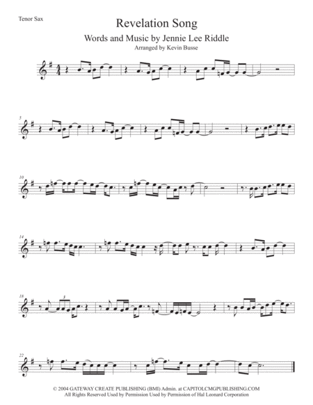 Free Sheet Music Revelation Song Tenor Sax