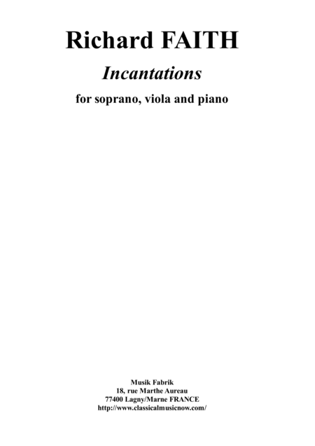 Free Sheet Music Richard Faith Incantations For Soprano Viola And Piano