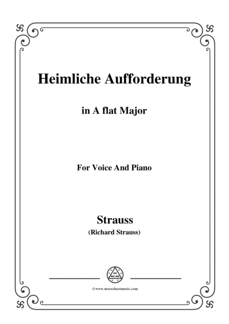 Free Sheet Music Richard Strauss Heimliche Aufforderung In A Flat Major For Voice And Piano