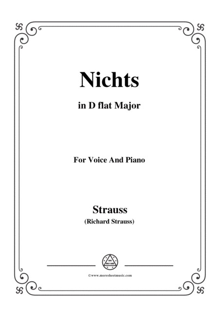 Richard Strauss Nichts In D Flat Major For Voice And Piano Sheet Music