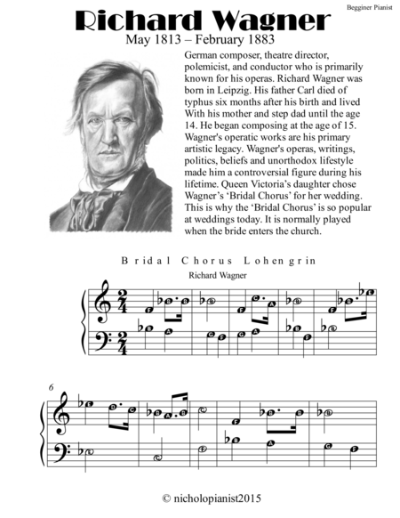 Richard Wagner For Begginer Pianist Sheet Music