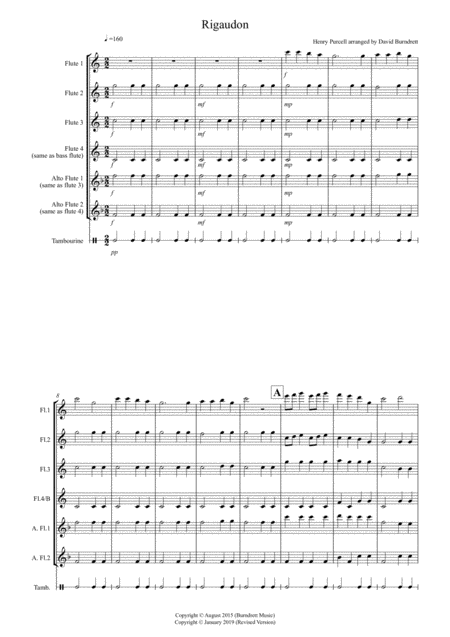 Rigaudon By Purcell For Flute Quartet Sheet Music