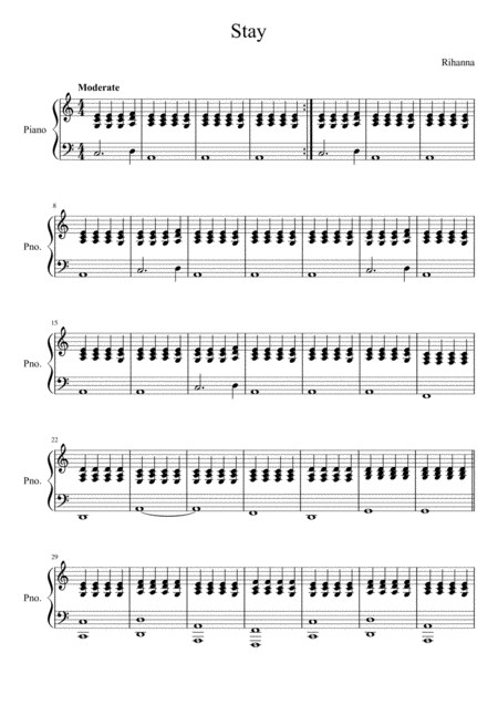 Free Sheet Music Rihanna Stay Piano Accompaniment