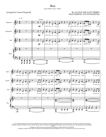 Rise Ssa Piano Sheet Music