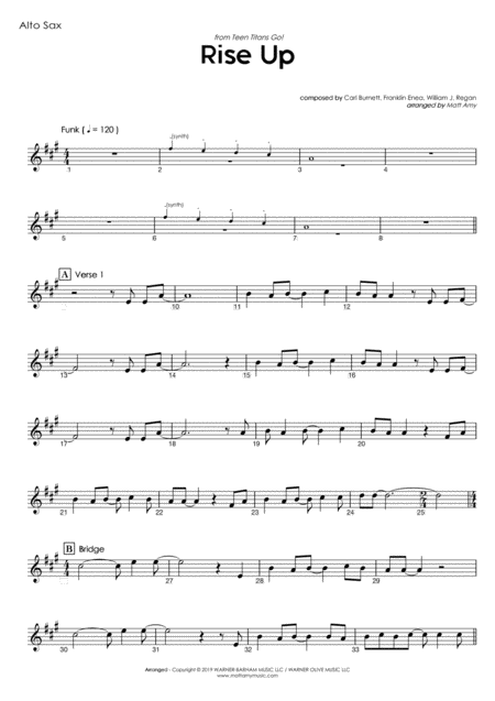 Rise Up From Teen Titans Go Alto Saxophone Play Along Sheet Music