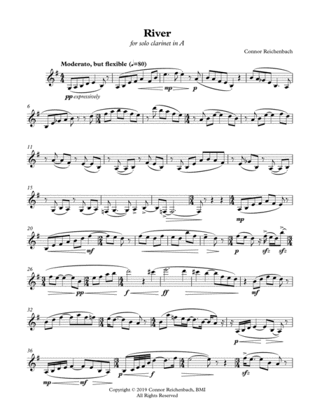 Free Sheet Music River Clarinet In A