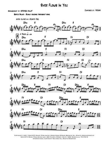 River Flows In You Yiruma Lead Sheet Key Of D M Sheet Music